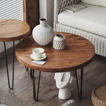 סקנדינבי מודרני בן ElmTea שולחן בבית עץ עגולה קפה שולחן חסון עמיד רטרו הרהיטים בסלון ההגירה קוטר 70 סנטימטר